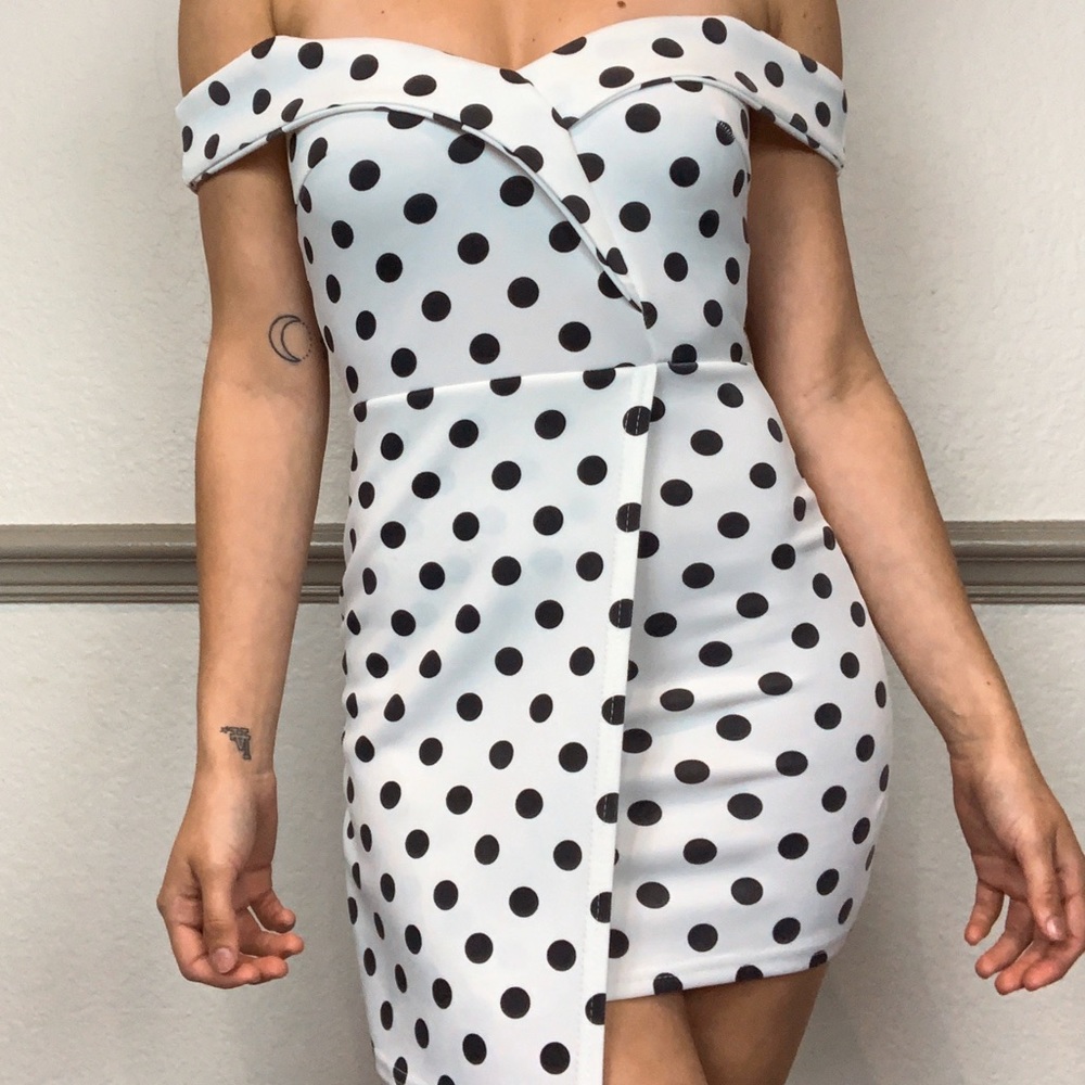 Polka Dot PRETTY LITTLE THING Bardot Bodycon Dress